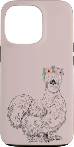 Vista 10 de Silkie Chicken with Floral Headband Farm Animal Funda para iPhone 17
