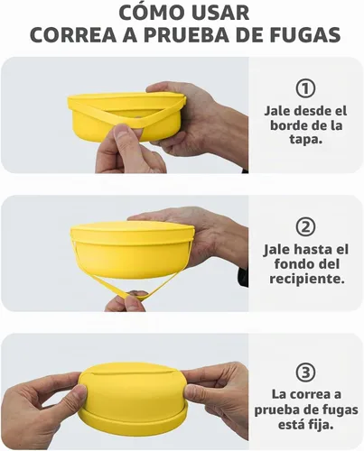Vista 5 de Juego de 3 cuencos de silicona para almacenamiento de alimentos con tapas, aptos para microondas y congelador Amarillo claro