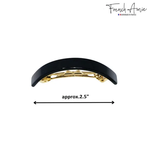 Vista 4 de French Amie Pasador automático hecho a mano de acetato de celuloide pequeño negro curvado de 2.5 pulgadas con cierre dorado