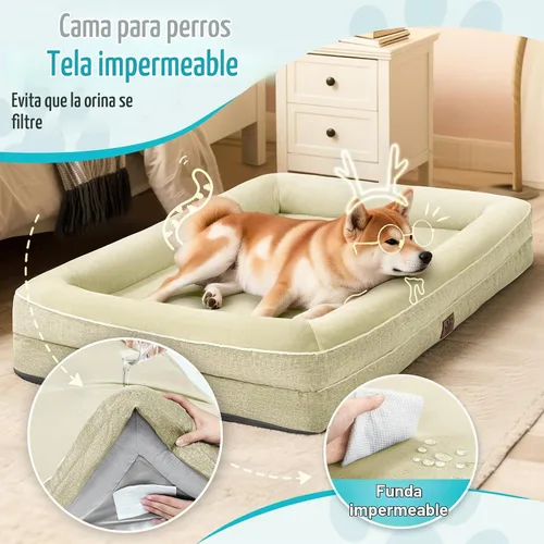 Vista 5 de Cama ortopédica impermeable de espuma viscoelástica XL antideslizante Beige1