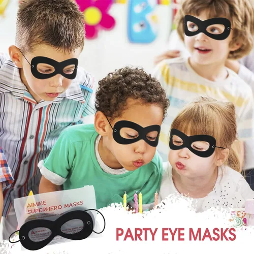 Vista 4 de Máscara de superhéroe AIMIKE, máscara de ojos de fieltro negro, disfraz de Halloween, máscara ajustable con cuerda elástica