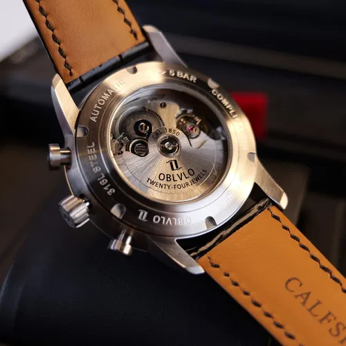 Vista 6 de OBLVLO IM-MUT - Reloj de pulsera para hombre, multifuncional, automático, luminoso, correa de cuero, mecánico, impermeable, reloj de moda