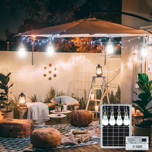Vista 3 de Lámparas colgantes para interior y exterior con energía solar con 4 bombillas LED, cada una con un cable de 5m, impermeables, batería de 6000mAh