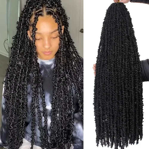 Vista 40 de ZRQ Butterfly Locs Cabello de Ganchillo Corto 6 Paquetes Negro Cabello Bob de Ganchillo 8 Pulgadas Locs Sintéticos Desordenados Desgastados Trenzas