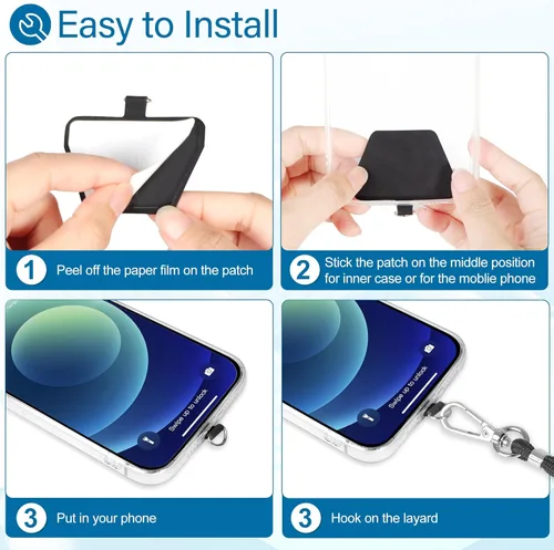 Vista 5 de takyu Cordón ajustable para teléfono celular, 2 piezas, correa cruzada para teléfono con pestañas de sujeción, para teléfonos inteligentes iPhone