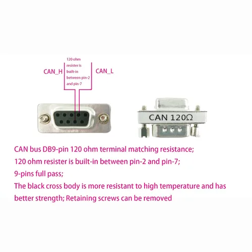 Vista 2 de CAN DB9 - Adaptador DB9 de 120 ohmios, conector de terminal macho a hembra CAN Bus DB9 con resistencia de alta precisión de 120 ohmios