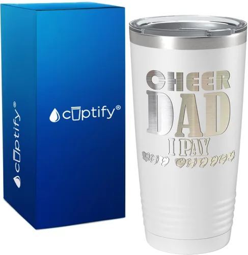 Vista 29 de Cheer Dad I Pay She Cheers - Vaso de acero inoxidable con tapa aislada, color negro