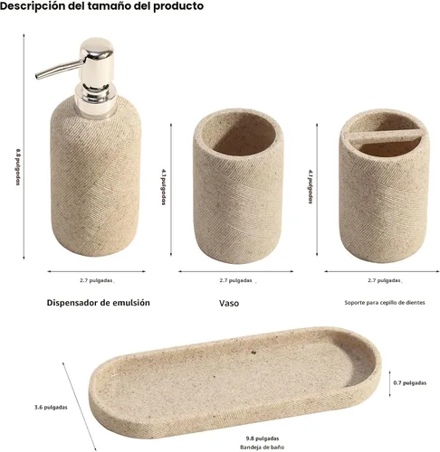 Vista 3 de Juego de accesorios de baño, organizador de baño para encimera, dispensador de jabón y soporte para cepillo de dientes, taza de enjuague bucal