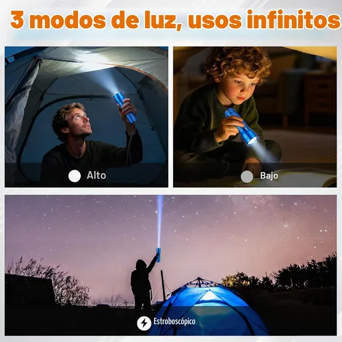 Vista 6 de EverBrite Mini linterna, luz de flash LED con zoom, 3 modos, 3 pilas AAA incluidas, linterna pequeña de mano para camping, emergencia, hogar - azul