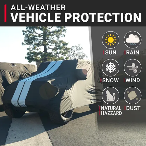 Vista 2 de iCarCover Premium Plus Cubierta impermeable para SUV para todo tipo de clima, cubiertas de coche con protección UV para Blazer K5, LR3, LR4, Tahoe