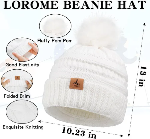 Vista 2 de Winter Hat Scarf Gloves and Ear Warmer, Warm Knit Beanie Hat Touch Screen Gloves Set Winter Gifts Neck Scarves for Women