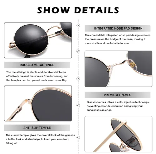 Vista 5 de Pro Acme - Gafas de sol polarizadas redondas para hombre y mujer, estilo John Lennon