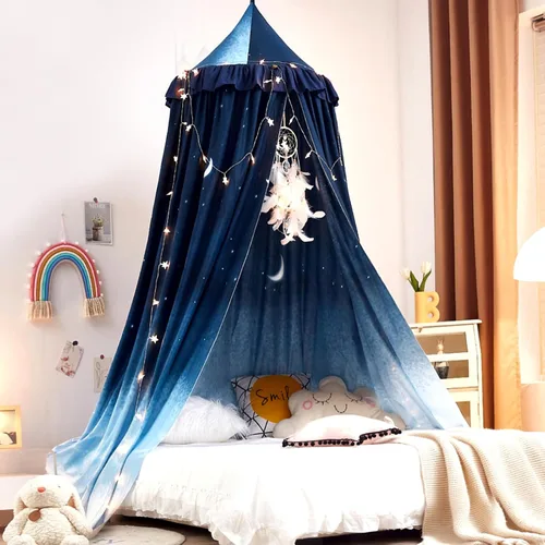 Vista 11 de Kertnic - Toldo decorativo para cama de niños, carpa de algodón suave para decoración de habitación de niñas, castillo de princesa de ensueño Verde