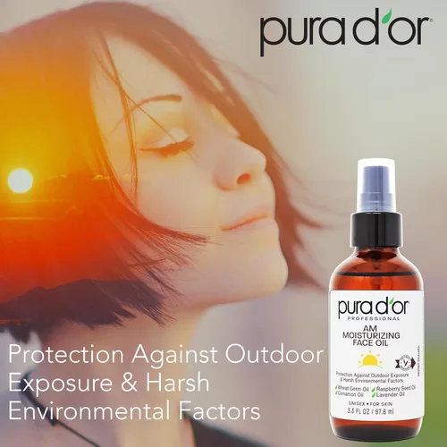 Vista 4 de PURA D'OR Aceite facial hidratante ORGANIC AM de 3.3 onzas – Cuidado de la piel hidratante Morning Glow – Hidratante ligero para una piel brillante