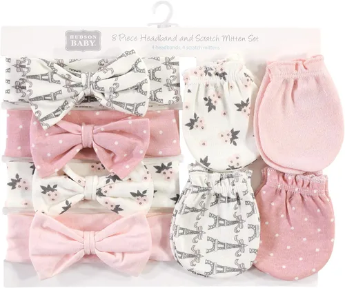 Vista 167 de Hudson Baby Conjunto de diadema de algodón y manoplas para rascar para bebé