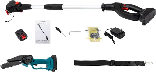Vista 5 de Mini motosierra inalámbrica 2 en 1, motosierra inalámbrica con 2 baterías, motosierra eléctrica pequeña con barra de extensión, motosierra