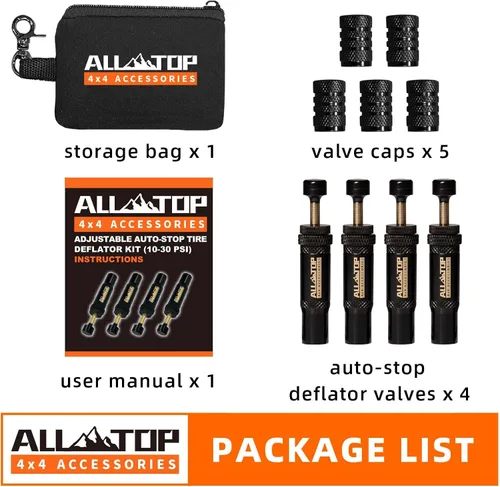 Vista 3 de ALL-TOP Kit de Válvula Deflactora de Neumáticos con Parada Automática Ajustable (10-30 PSI) 4 Piezas Herramienta Atornillable para Desinflar