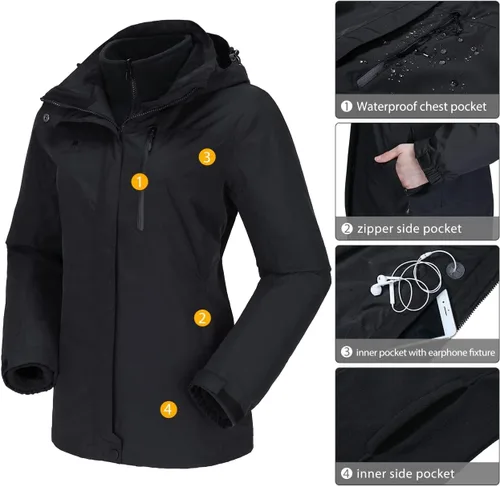 Vista 24 de CAMEL CROWN Chaqueta de esquí impermeable 3 en 1 para mujer, abrigo de invierno rompevientos, chaquetas de snowboard para lluvia, nieve, senderismo