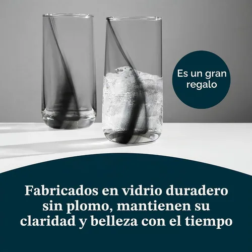 Vista 5 de Juego de 8 vasos para beber con cinta negra Ascent de 16 onzas Diseño moderno de cinta negra, apto para lavavajillas y fácil de limpiar, duradero