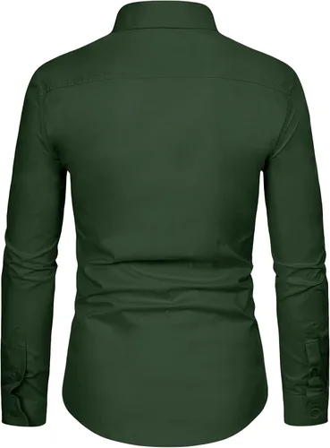 Vista 2 de WULFUL Camisa de vestir casual de manga larga para hombre, de algodón, con botones, ajuste regular