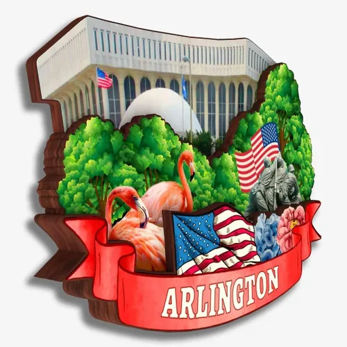 Vista 2 de Arlington - Imán de madera para nevera, colección de madera en 3D, hecho a mano, recuerdos de ciudad, decoración del hogar, regalo -312