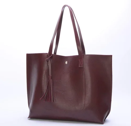 Vista 2 de Bolso con asas para hombro para mujer, de cuero sintético, con borla