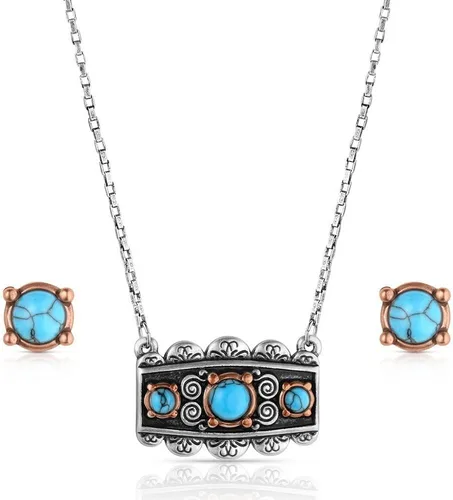 Vista 21 de Montana Silversmiths Conjunto de joyería de estilo occidental con turquesa elaborada a mano: aretes y collar