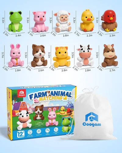 Vista 7 de Coogam 10 piezas de juguetes de animales de granja para emparejar, juegos de clasificación de motricidad fina para niños de 1 a 3 años, juguete