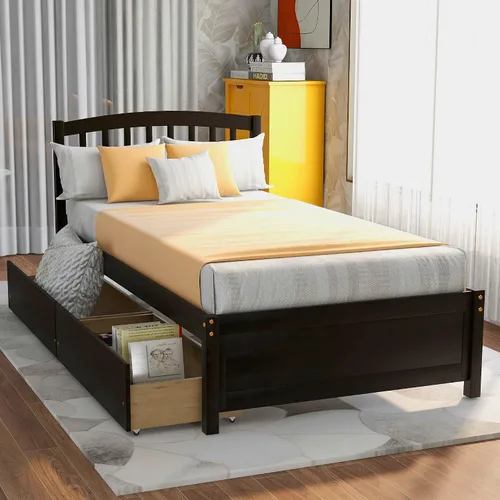 Vista 16 de Harper & Bright Designs Cama individual con cajones, cama individual de plataforma para niños con almacenamiento, plataforma de madera maciza,
