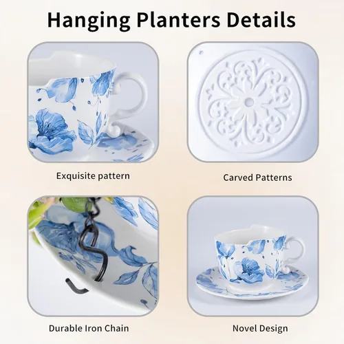 Vista 3 de TEATALK Macetas colgantes para plantas de interior, maceta colgante de 6.3 pulgadas con cadena, cestas colgantes para plantas al aire libre, macetas