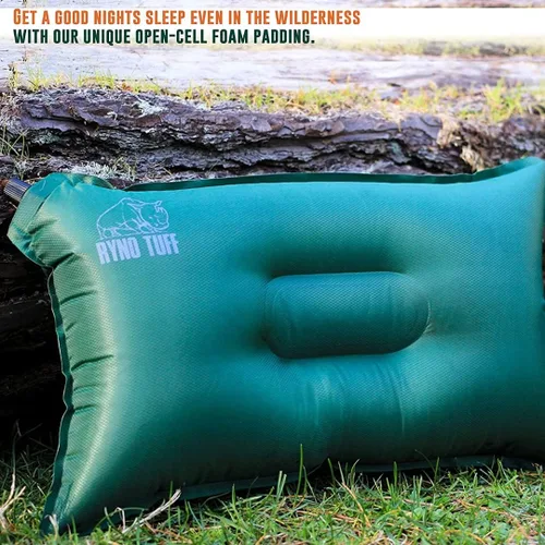 Vista 3 de Ryno Tuff Almohada autoinflable para acampar al aire libre para soporte lumbar del cuello, almohada inflable ligera aislada de viaje para camping