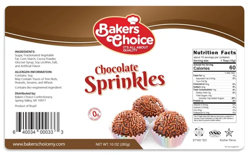 Vista 3 de Bakers Choice Gránulos de chocolate para aderezos de helado, chispas de chocolate Jimmies para hornear, sin lácteos, Kosher de 10 onzas.