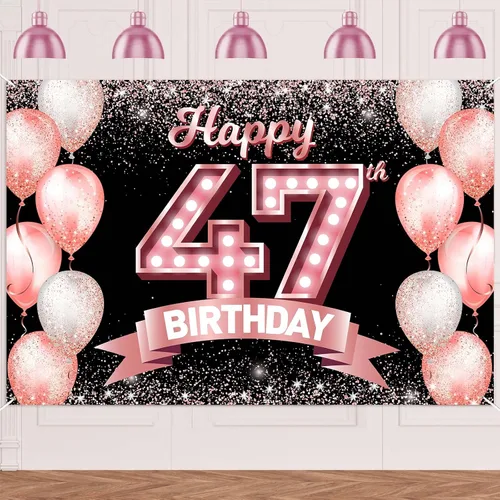 Vista 33 de Cartel de feliz cumpleaños décimo oro rosa, telón de fondo, saludos a 10 años, globos de confeti, decoración temática para niñas de 10 años
