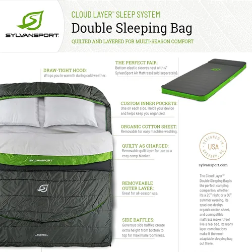 Vista 2 de SylvanSport Cloud Layer - Saco de dormir para adultos, capas ajustables para uso de 3 a 4 estaciones, sábana de algodón integrada