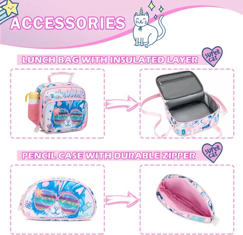 Vista 4 de Mochila para niñas, mochila escolar para niñas, Lindos juegos de gatos, Classic