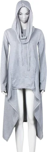 Vista 2 de Sudadera con capucha para mujer, con cremallera, color liso, casual, cálida, con estampado de cordón, largo y largo