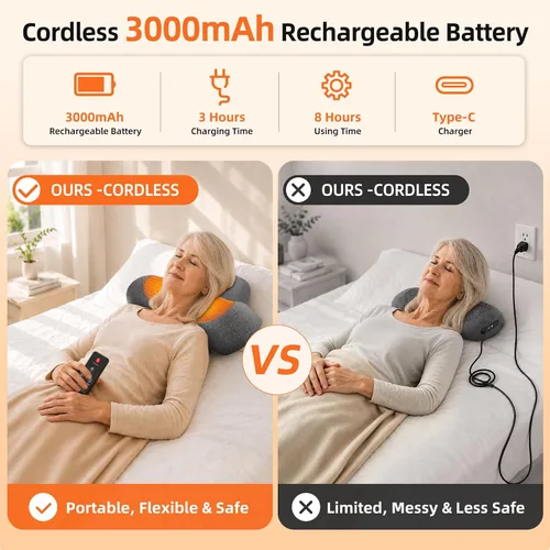 Vista 6 de Almohada masajeadora de cuello inalámbrica 3 en 1 con calor, vibración