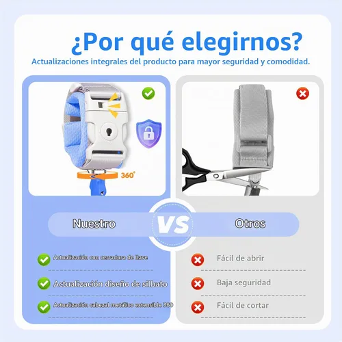 Vista 3 de Eslabón de muñeca anti-pérdida, Cadena de muñeca reflectante anti-pérdida azul con bloqueo para niños de 6.56 pies.