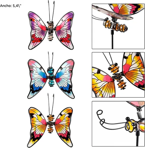 Vista 5 de Juegoal Juego de 3 estacas de jardín de mariposas, estacas de mariposas coloridas de 20 pulgadas, adornos artísticos de vidrio y metal para patio
