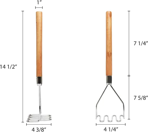 Vista 5 de TrueCraftware - Triturador de patatas de forma cuadrada de 12 pulgadas chapado en hierro con mango de madera-Herramienta de cocina trituradora