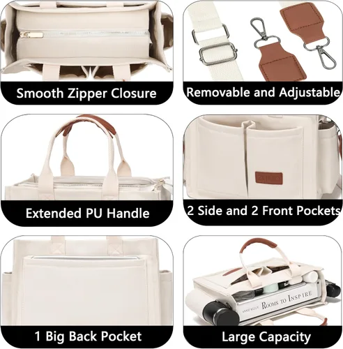 Vista 4 de Bolso de mano para mujer con compartimentos, bolso grande de lona para mujer, bolso cruzado de trabajo, portátil, bolsa de libros, bolsos de hombro
