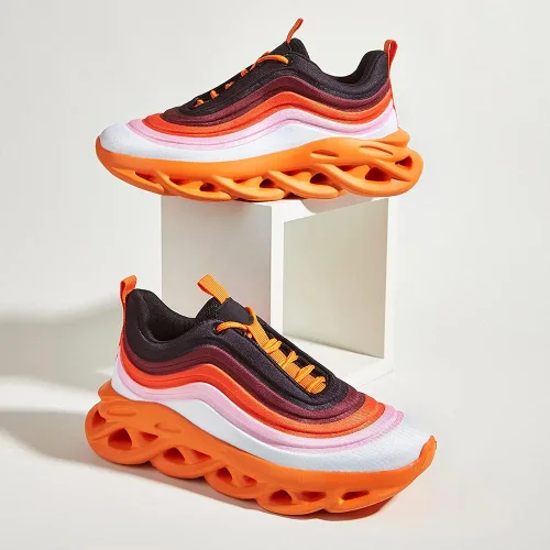 Vista 7 de LUCKY STEP Tenis de moda para mujer con plataforma gruesa teñido anudado arcoíris