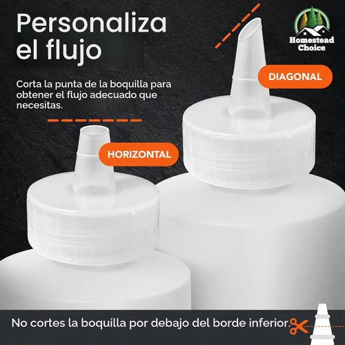 Vista 4 de Homestead Choice Paquete de 2 botellas de plástico exprimibles para salsas, botellas exprimibles de condimentos de 16 onzas para líquidos, botella