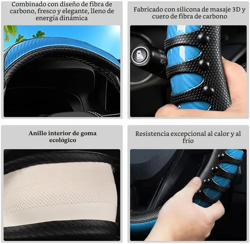 Vista 6 de Funda de cuero para volante de automóvil, material Panapi, universal de 14.5-15 pulgadas, antideslizante, transpirable, fundas para volante