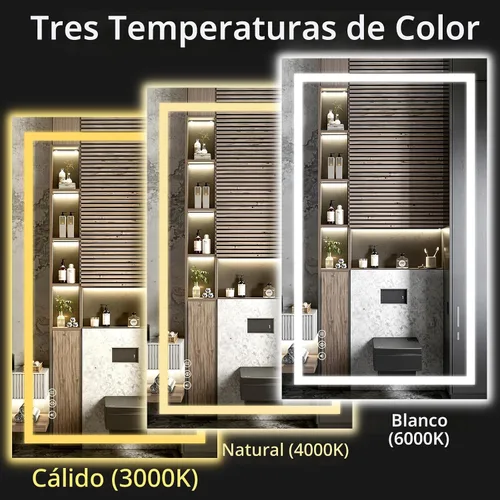 Vista 4 de Espejo de baño LED de 30 x 48 pulgadas con luces, regulable, antivaho, espejo de tocador de baño para pared, retroiluminado + luz frontal, función