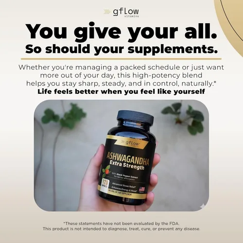 Vista 5 de gflow vitamins Suplementos de Ashwagandha para mujeres y hombres 6000mg Apoyo para el sueño, el estado de ánimo y la energía Fuerza extra