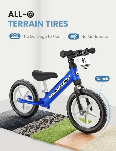 Vista 3 de besrey Bicicleta de equilibrio para niños de 2 años: marco totalmente metálico y ruedas autoiluminadas de 12 pulgadas, bicicleta para niños