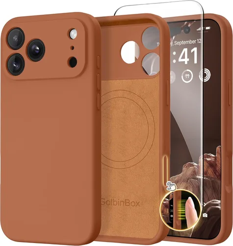 Vista 98 de GolbinBox Funda magnética para iPhone 17, compatible con MagSafe, cubierta de silicona integrada para control de cámara, funda de silicona líquida a