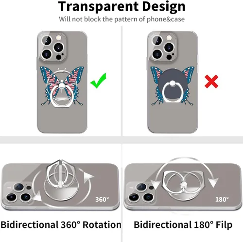Vista 3 de TACOMEGE Soporte transparente para teléfono celular, soporte de anillo de dedo transparente para teléfono inteligente, accesorios de funda