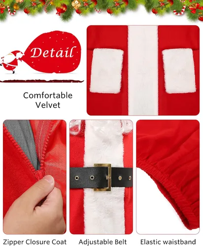 Vista 3 de Disfraz de Papá Noel para niños, disfraz de Papá Noel para niños, traje de terciopelo para niños, traje de Papá Noel, traje de Navidad para niños